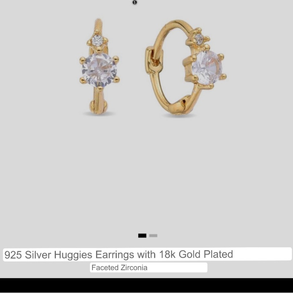 925 Silver Huggies Earrings with 18k Gold Plated Faceted Zirconia